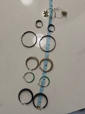 Mixed Metal and Colored Hoop Earring Set - Black, Gold, Green